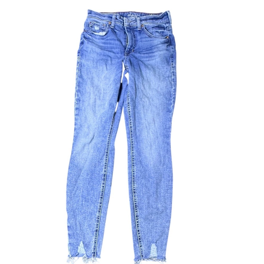 Edgely Womens Skinny Jeans Size 8 Reg Medium Wash Distressed Raw Hem Denim